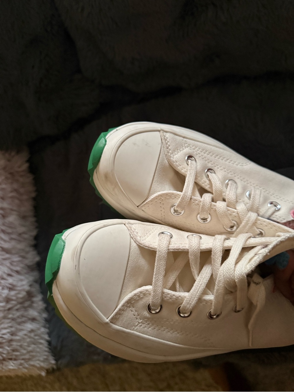 🔥🔥RUN STAR HIKE Cream Platform Sneakers with Green and Pink Sawtooth Soles - Picture 5 of 9